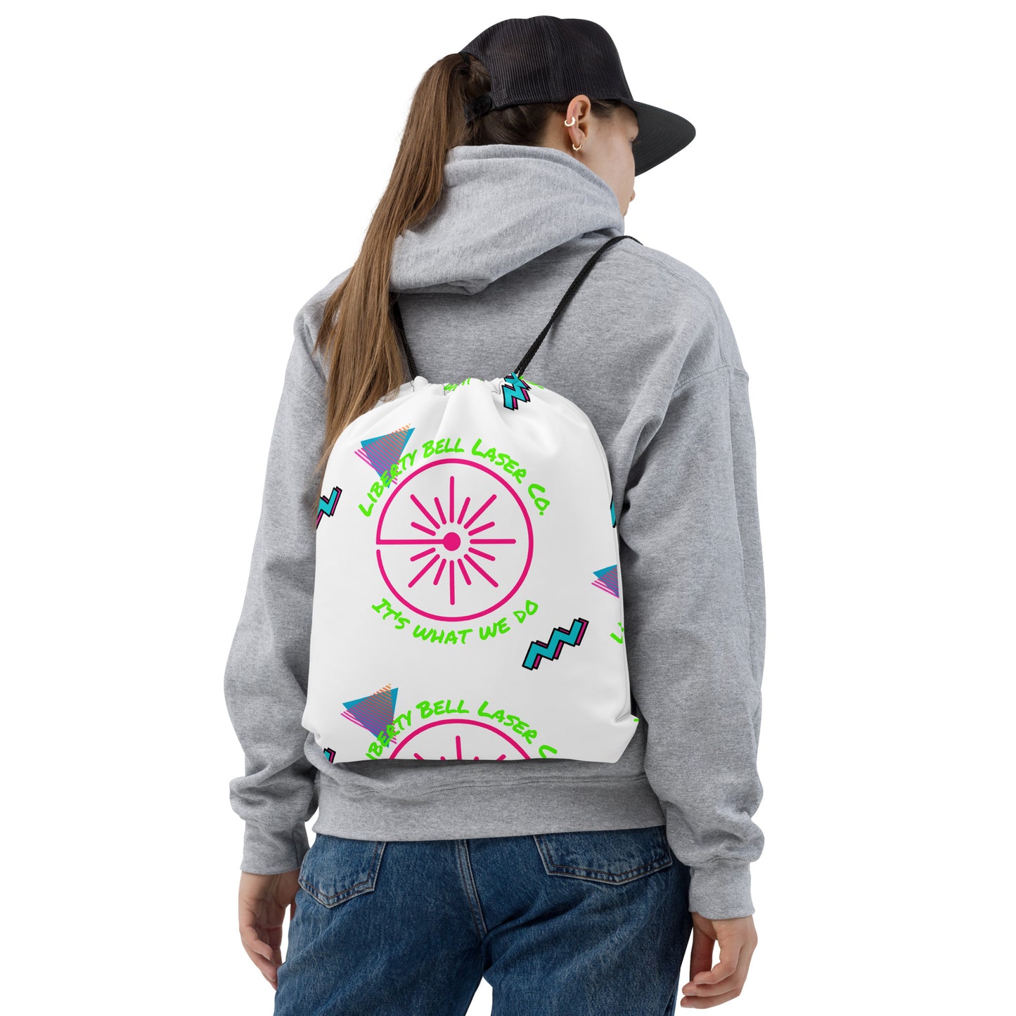 Retro Liberty Bell Laser Co. drawstring bag