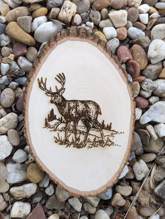 Deer engraved wood round signs