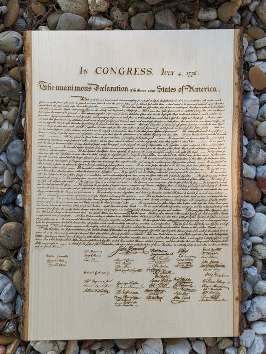 Engraved live edge Declaration of Independance
