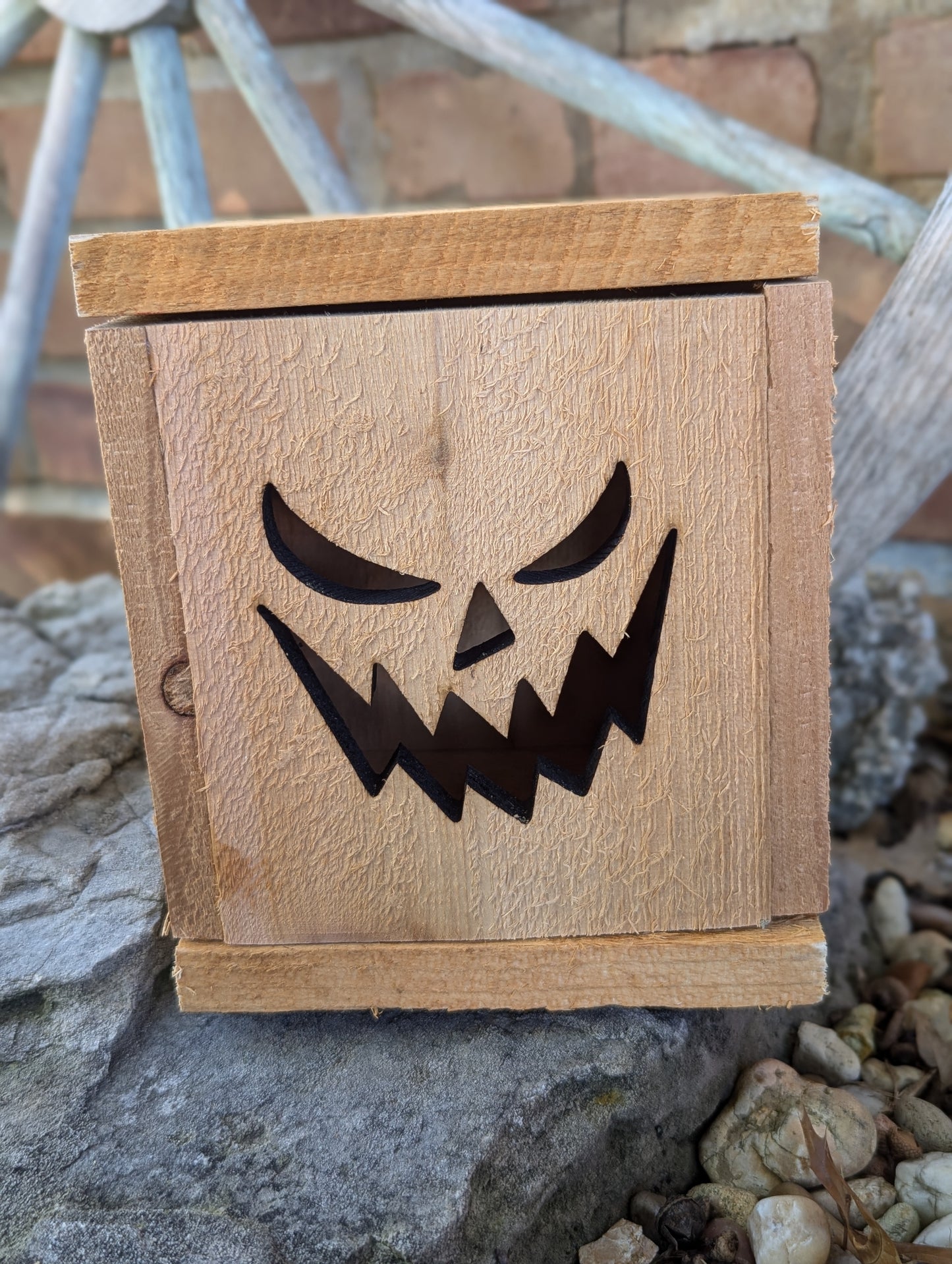 Rough cut cedar Jack O Lanterns