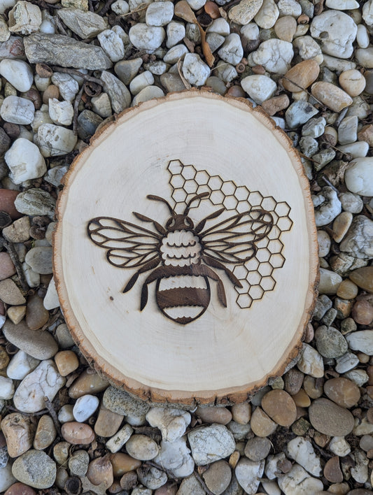 Honey Bee engraved wood round signs
