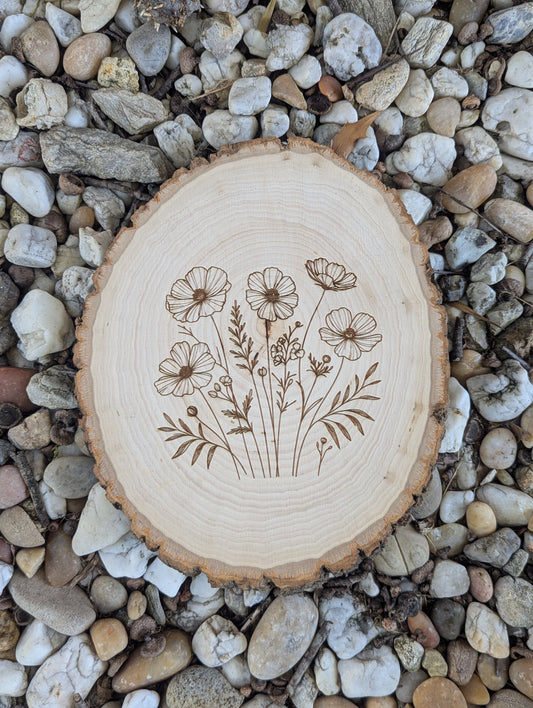 Wildflowers engraved wood round signs